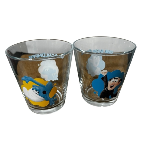 Die Schlumpfe Glasses Peyo Set of 2 German Smurf Gargamel 3.5” Glasses Cartoon - Picture 2 of 6
